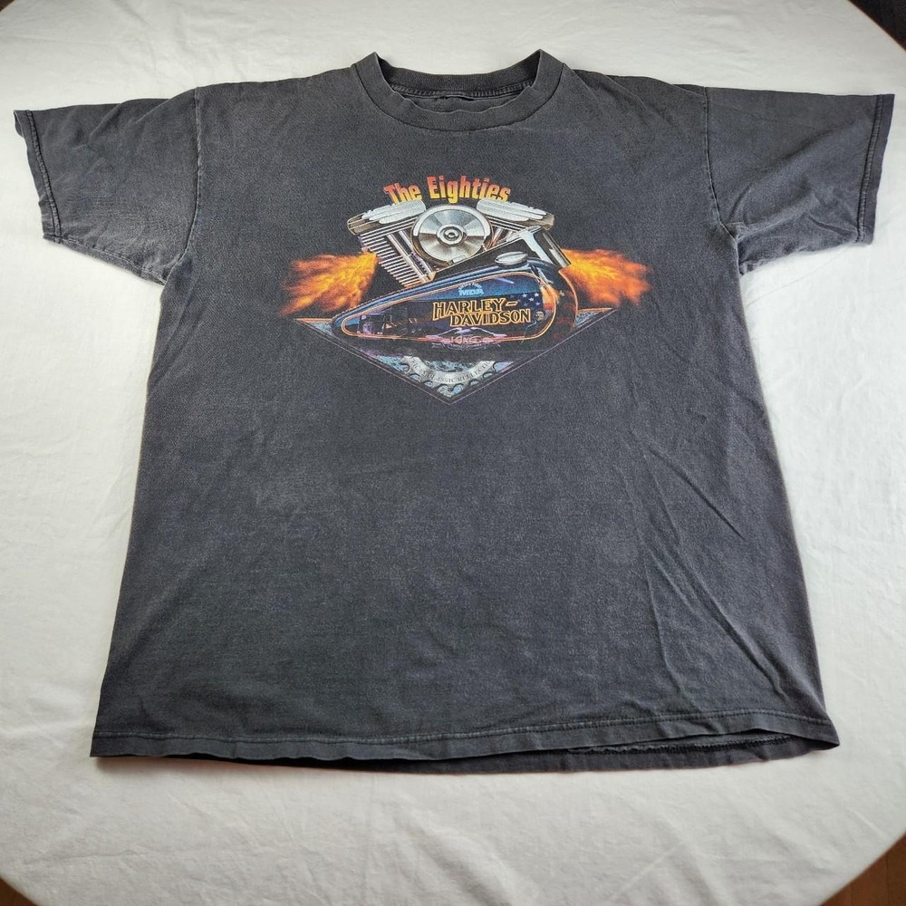 Harley Davidson Vintage T Shirt Black XL Double Sided Marion IN 1998 Eighties